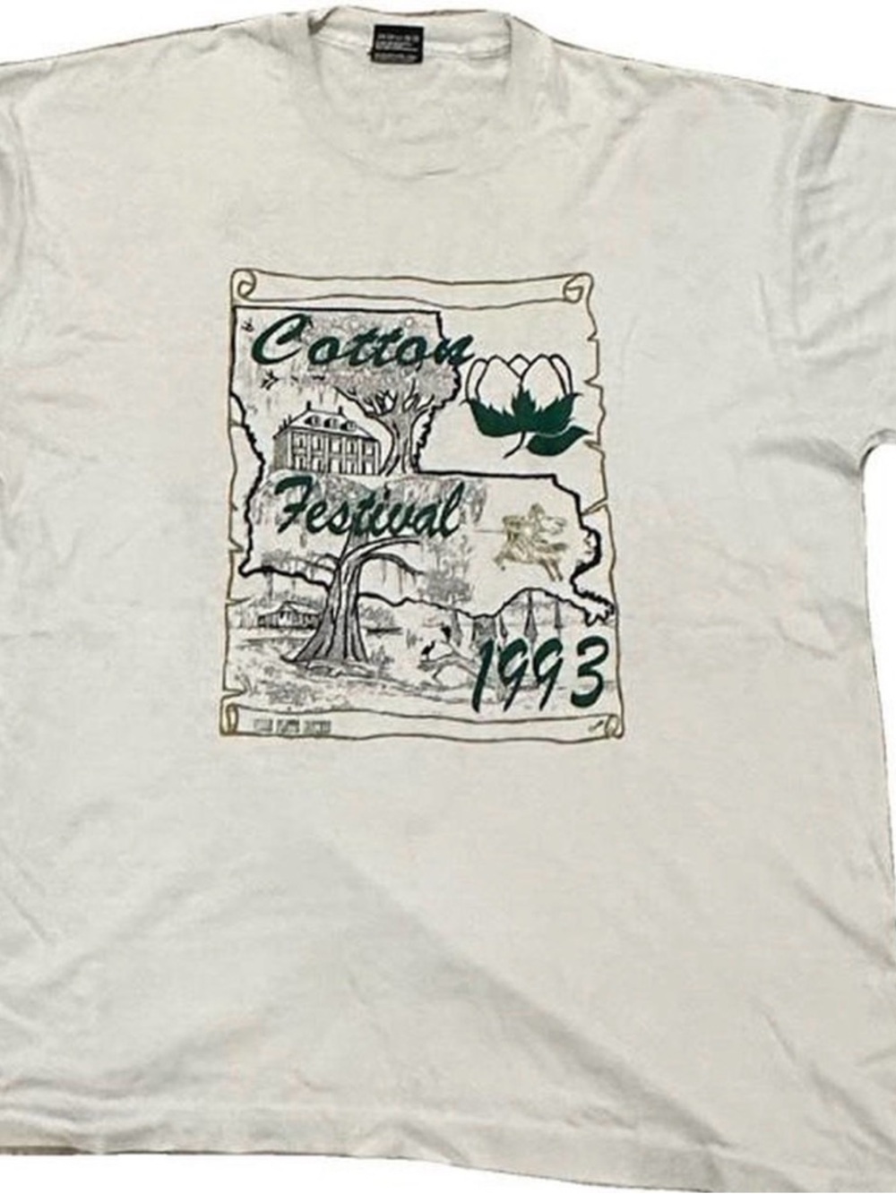 Cotton Festival 1993 Graphic Tee - White with Green Print